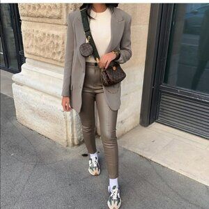 Zara Faux Leather High Waisted Leggings Taupe size XS